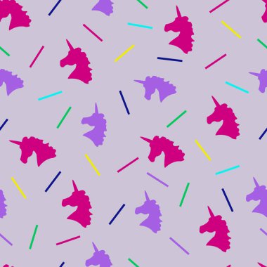 Background with unicorns and chopsticks.Pattern purple decoration for bed clothes banners.Print on fabric.Vector, illustration.