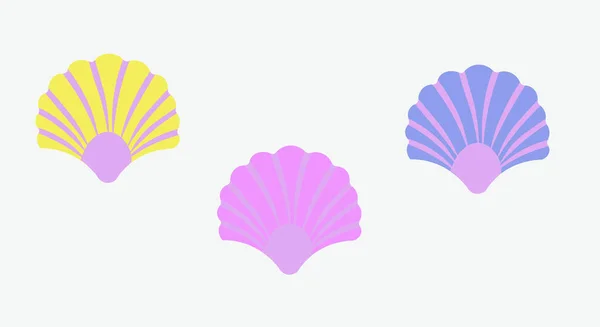 Seashells Συλλογή Set Vector Επίπεδη Απεικόνιση Κινουμένων Σχεδίων Καλοκαιρινά Στοιχεία — Διανυσματικό Αρχείο