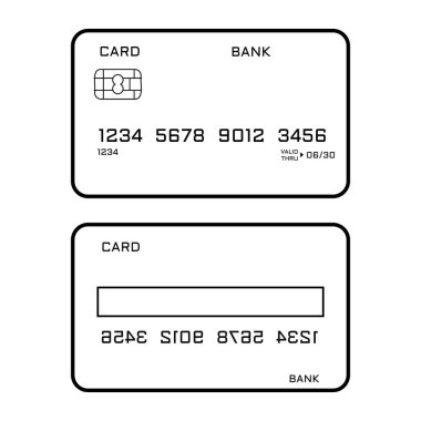 Kredi kartı vektör simgeleri beyaz arkaplanda izole edildi. Kart simgesi ya da logo izole edilmiş işaret vektör ilüstrasyonu - yüksek kaliteli siyah biçim vektör simgeleri