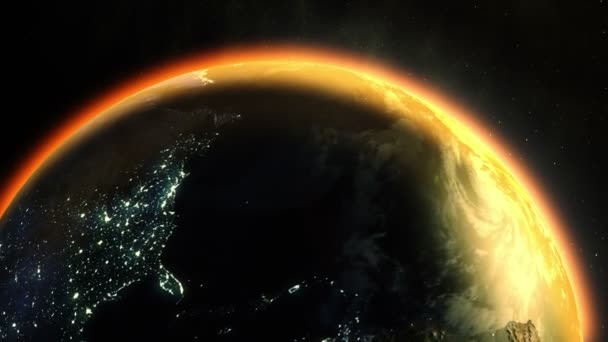 Earth  warmed by sun in outer space — Stock Video