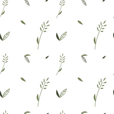 Bahar kompozisyonu, yapraklar, buğday elementleri. Süslü dekorasyon deseni.