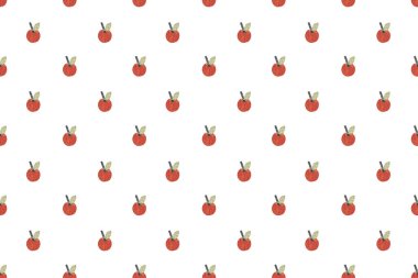 Kırmızı elma unsurları olan kusursuz bir arka plan. Modern baskı. Kumaş, duvar kağıdı, doku ve ambalaj için harika..