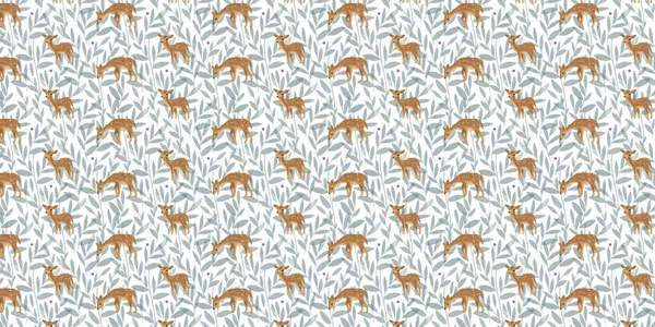 Délicat Motif Floral Avec Des Cerfs Animaux Texture Pour Tissu — Photo