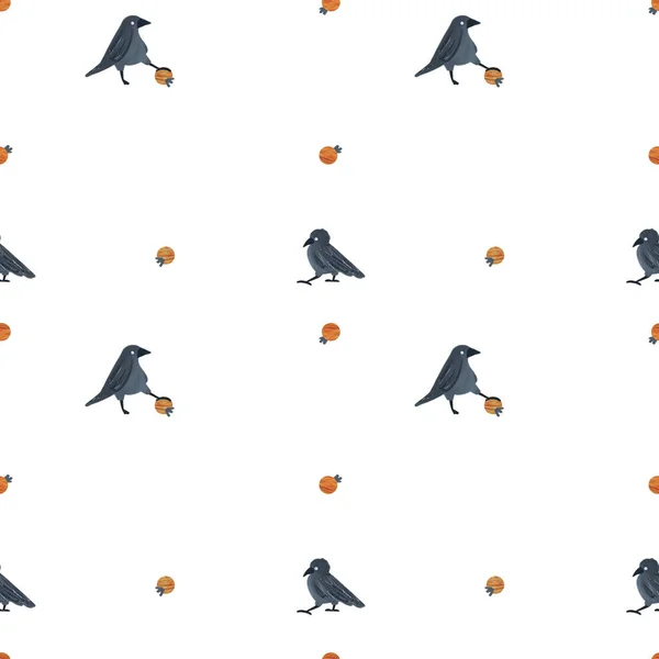 Minimalist Seamless Pattern Raven Bright Berries Great Fabrics Wallpapers Textiles — 스톡 사진