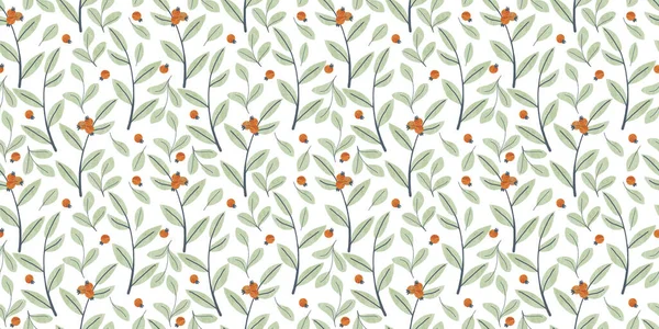 Seamless Floral Pattern Orange Berries Botanical Background Nature Illustration Wrapping — 图库照片