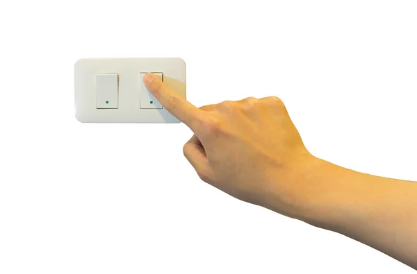 Ручний вимикач людини ізольовано на білому тлі — стокове фото