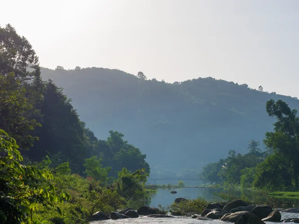 Mountain and river view at Kiriwong village, Nakhon Si Thammarat, Thailand — Stock Photo, Image