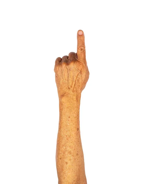 Ein Oder Zeigefinger Der Von Der Älteren Hand Isoliert Auf — Stockfoto