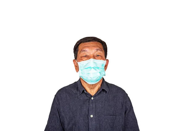 Asiatico Anziano Maschio Indossare Faccia Maschera Isolato Sfondo Bianco — Foto Stock