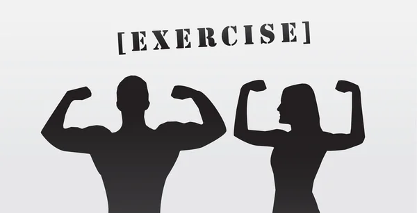 Man and woman flexing muscle, silhouette, eps vector banner — Stock Vector