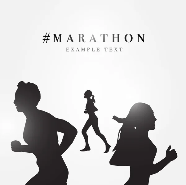 Marathon plakát, běží muže a ženy, silueta vektor — Stockový vektor