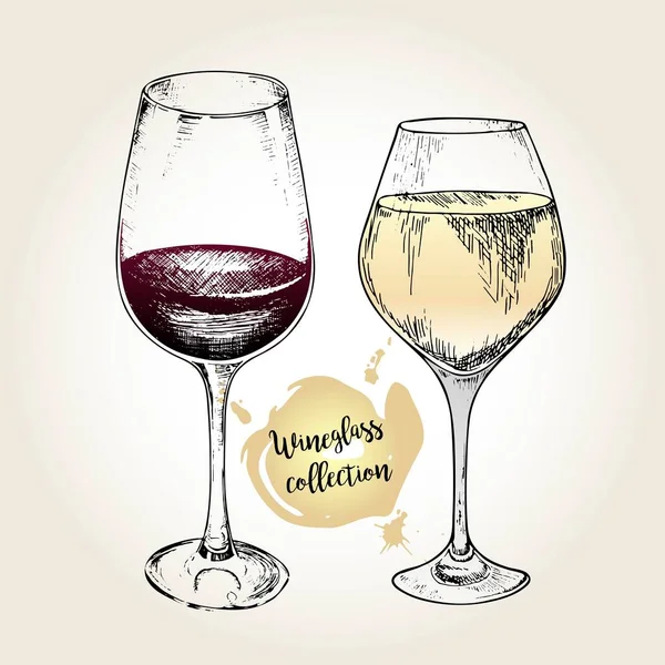 Vector Set Wineglass Collection 雕刻的老式风格 白葡萄酒和红酒的标准杯 在牢骚的背景下被隔离 用于餐馆 咖啡馆 — 图库矢量图片