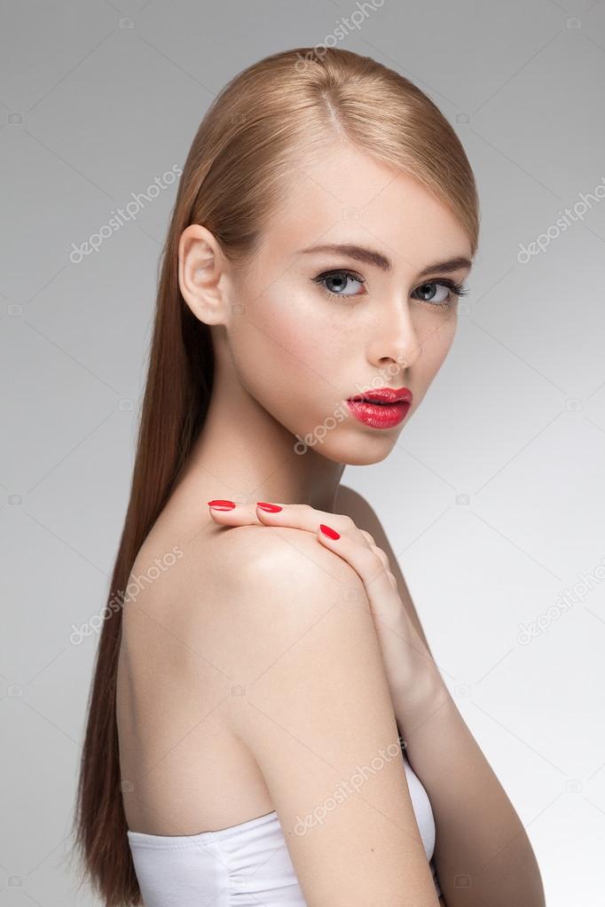 Portrait of young beautiful attractive girl model with natural fresh beauty,