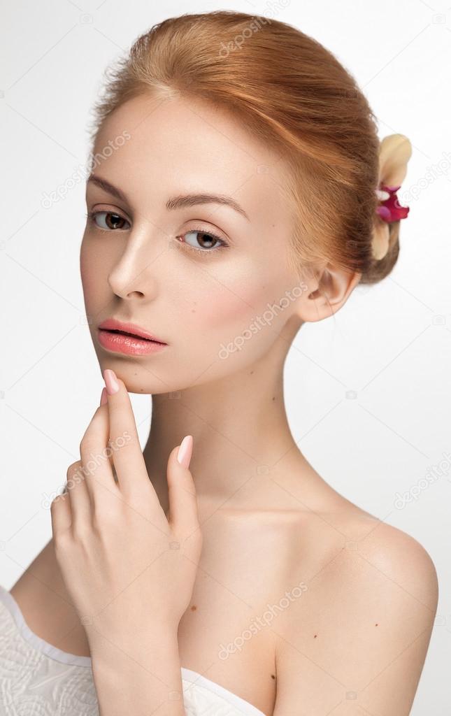 Beauty portrait closeup of young pretty caucasian model.