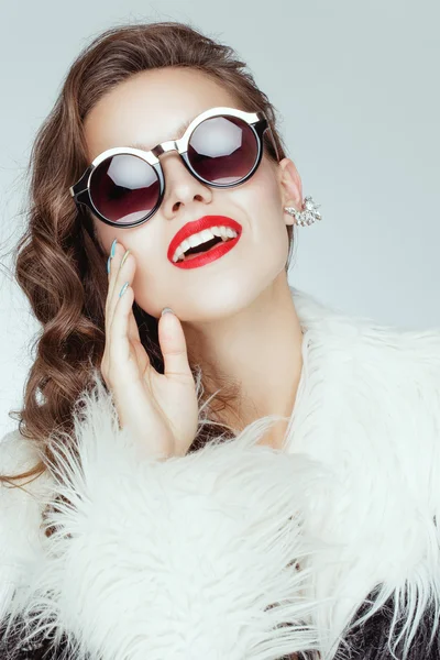 model wearing artificial fur coat