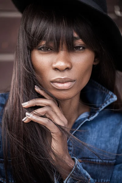Beautiful black woman face closeup