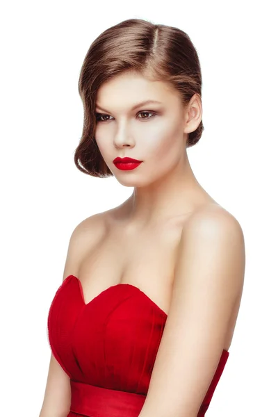 Model in rode jurk poseren — Stockfoto
