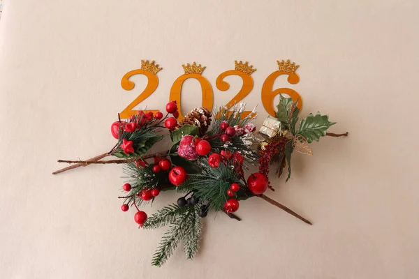 christmas tree wreath with a number 2026. new year 's card, christmas tree.