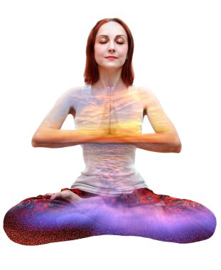 Genç kadın kapalı yoga yapmak