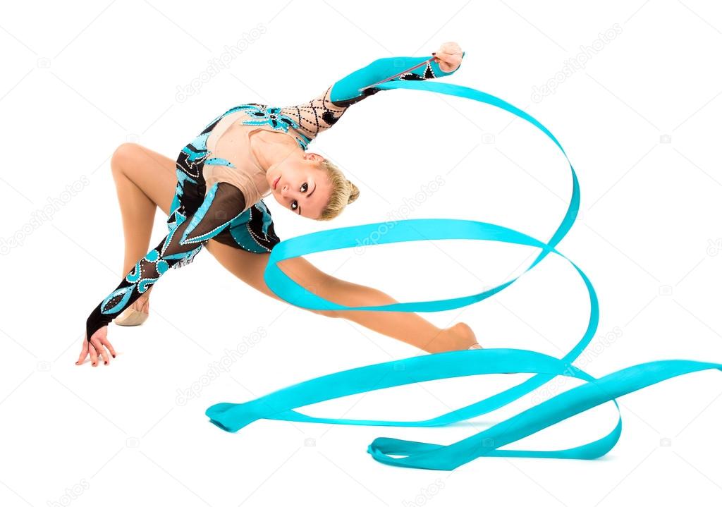 Professional gymnast with ribbon