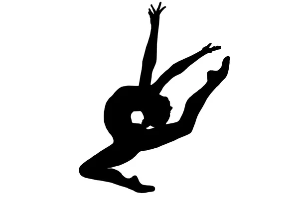 Jovem ginasta flexível executa um elemento no estúdio — Fotografia de Stock