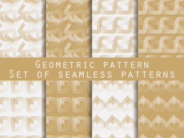 Geometrik Dikişsiz desen seti. Altın ve gümüş rengi. W için