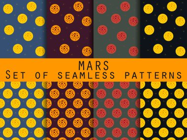 The planet Mars. Set of seamless patterns. For wallpaper, bed linen, tiles, fabrics, backgrounds. Vector illustration. clipart