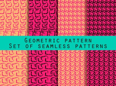 Geometrik Dikişsiz desen seti. Duvar kağıdı, yatak çarşafları, fayans, kumaşlar, arka planlar için. Vektör çizimler topluluğu.