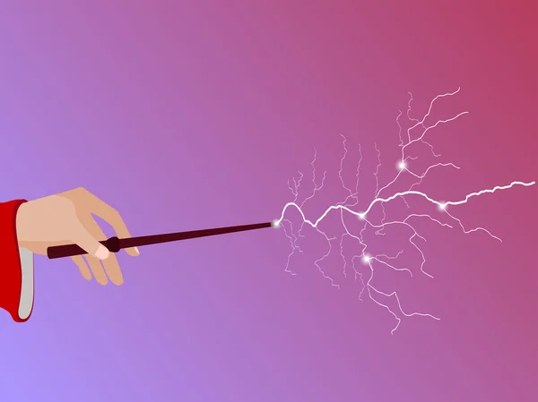 Magic wand. Magic stick in hand. Magic lightning. Vector illustration. — Stock Vector