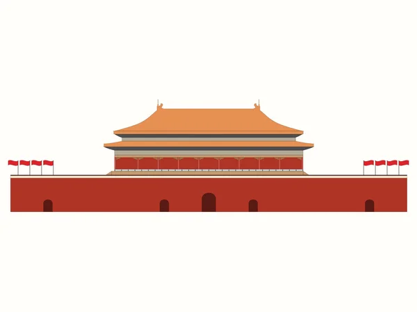 Verboden stad. Poort van de hemelse vrede. Tiananmen-plein. Beijing. Vector — Stockvector