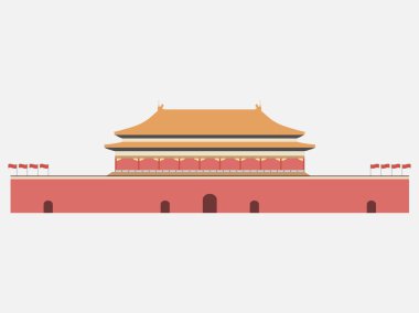 Yasak Şehir. Tanrım ne kadar huzurlu kapısı. Tiananmen Meydanı. Beijing. Vektör