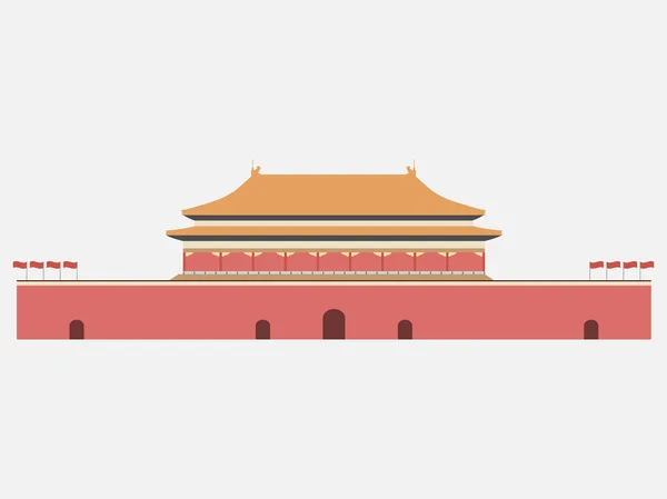 Verboden stad. Poort van de hemelse vrede. Tiananmen-plein. Beijing. Vector — Stockvector