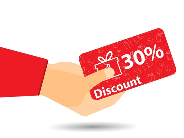 Cupones de descuento en mano. 30% de descuento. Oferta especial. Cajas de regalo sobre fondo . — Archivo Imágenes Vectoriales