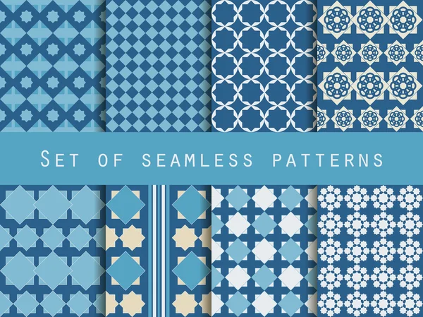 Set of seamless patterns. Rhombus and squares. Retro colors. — Stok Vektör