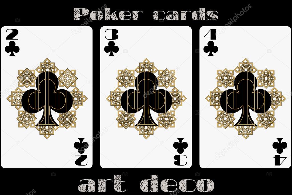 Poker playing card. 2 clubs. 3 clubs. 4 clubs. Poker cards in the art