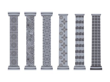 Sütun. Dorik, Roma tarzı. Sütunları kümesi. Vektör çizim.