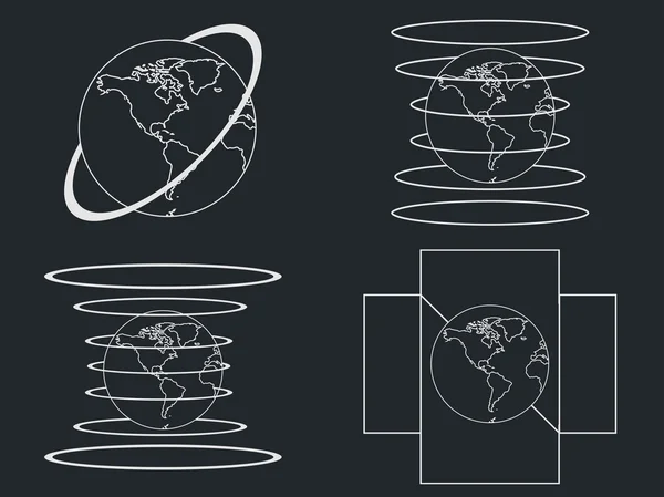 Planète Terre. Ensemble d'icônes du globe terrestre isolées. Style de ligne . — Image vectorielle