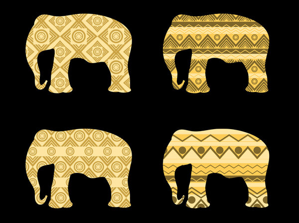 Indian elephant pattern. Set of vector illustrations.