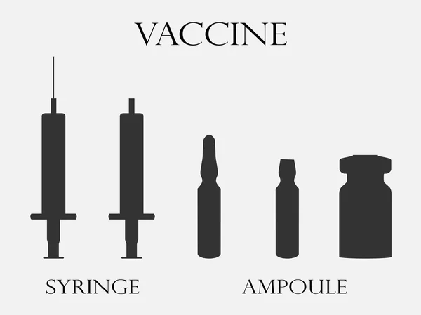 Syringe and vials. Syringe and ampules. Vaccine. Set icons in line style. Vector. — Stockvector