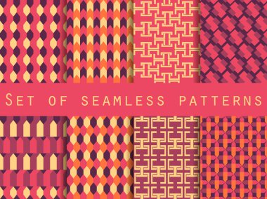 Geometrik şekillerle Dikişsiz desen seti. Duvar kağıdı, çini, kumaşlar ve tasarımlar için şablon. Vektör çizim.