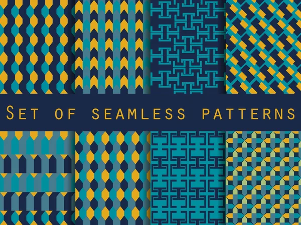 Set van naadloze patronen met geometrische vormen. Het patroon voor behang, tegels, stoffen en ontwerpen. Vectorillustratie. — Stockvector