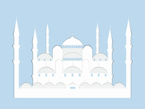 Paper Mosque. Blue Mosque. Ramadan Kareem celebration. Holy Mont — Stock Vector