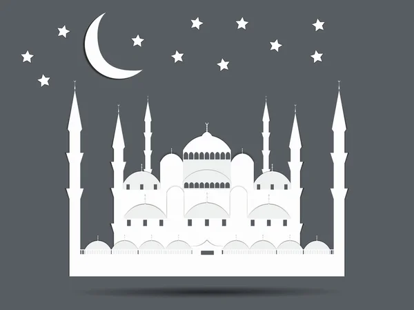 Папір мечеть. Блакитна мечеть. Рамадан Карім Святкування. Святий місяць. Векторні ілюстрації. — стоковий вектор