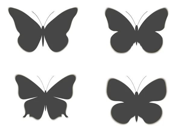 Nastavení papíru motýli se stínem. Vektorové ilustrace. — Stockový vektor