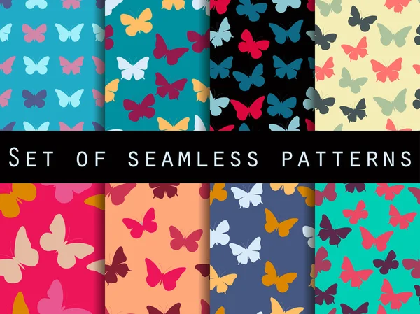 Vlinder. Set van naadloze patronen met vlinders. Vectorillustratie. — Stockvector