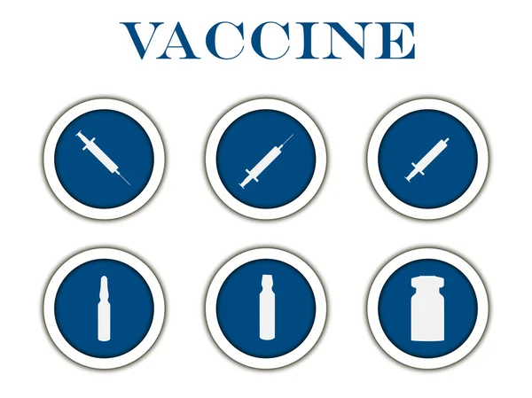 Syringe and vials. Syringe and ampules. Vaccine. Set round icons with shadow. Vector. — Stockvector