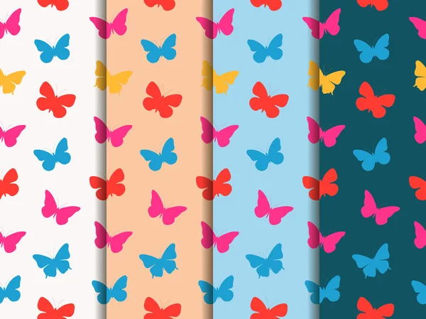 Butterfly seamless pattern. Set of seamless patterns. Multicolor butterflies. Vector illustration. — Stock vektor