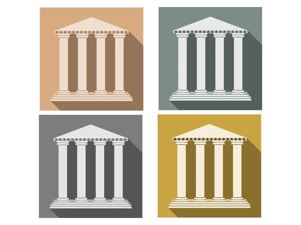 Edificio con colonne. Set di icone in stile piatto. Colonna. Dorico, in stile romano. Illustrazione vettoriale . — Vettoriale Stock
