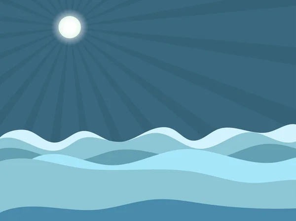 A hullámok alatt a Hold. Vektoros illusztráció. — Stock Vector