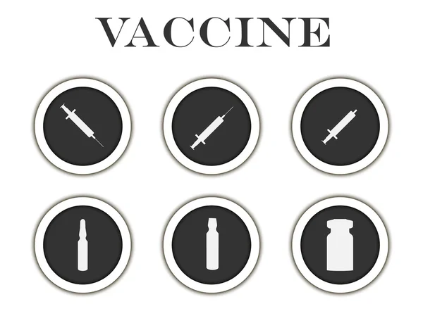 Seringa e frascos. Seringa e ampolas. Vacina. Ícones em preto e branco. Vetor . — Vetor de Stock